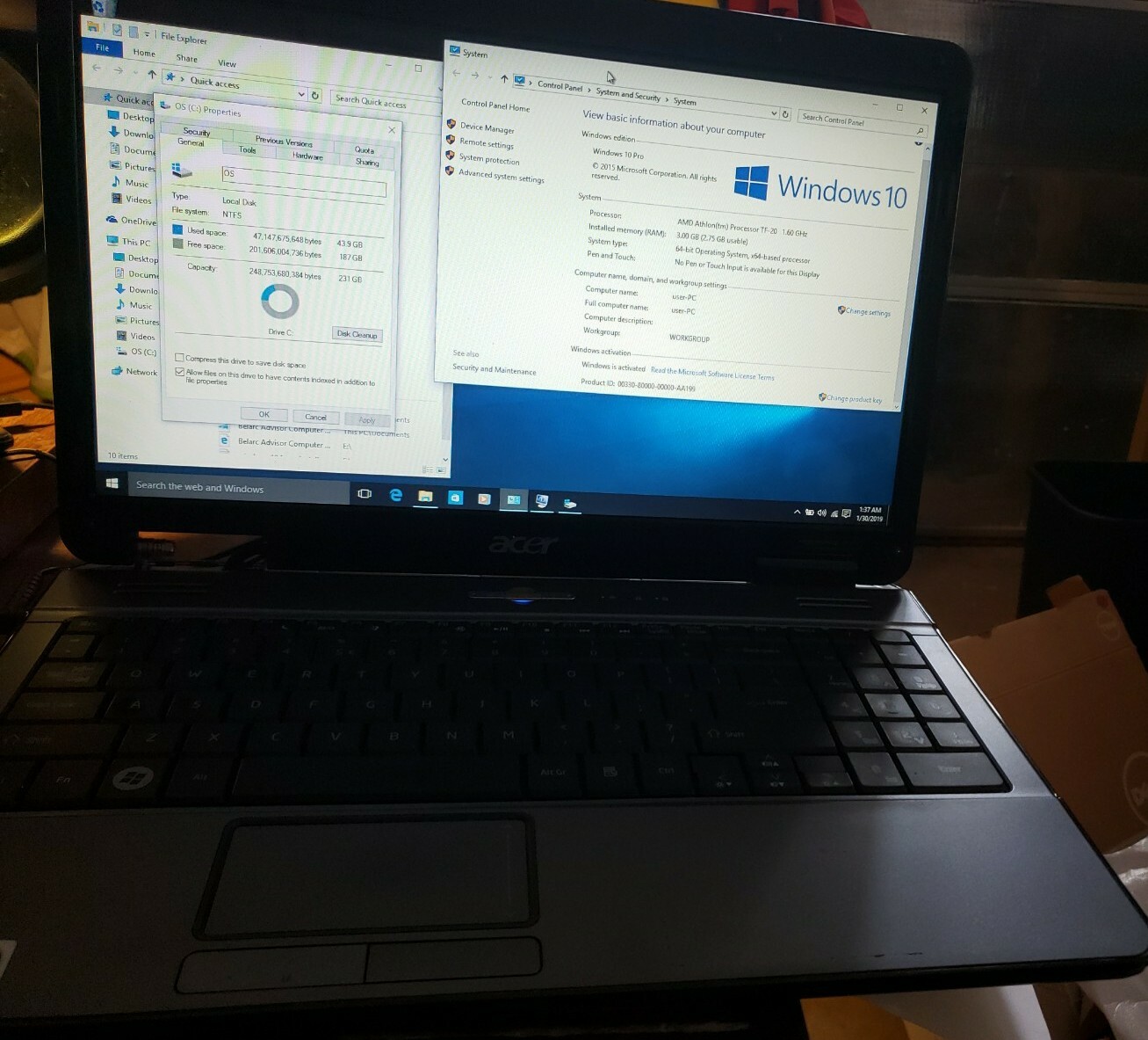 Acer Aspire 5517 KAWG0 Black Laptop W10 Pro DVD RW 250GB HD 3GB RAM