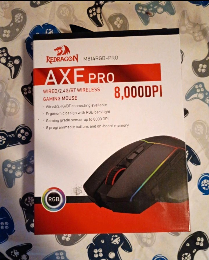 Redragon AXE PRO M814RGB-PRO Gaming Mouse Wireless/BT/USB 8000DPI RGB 8Btn