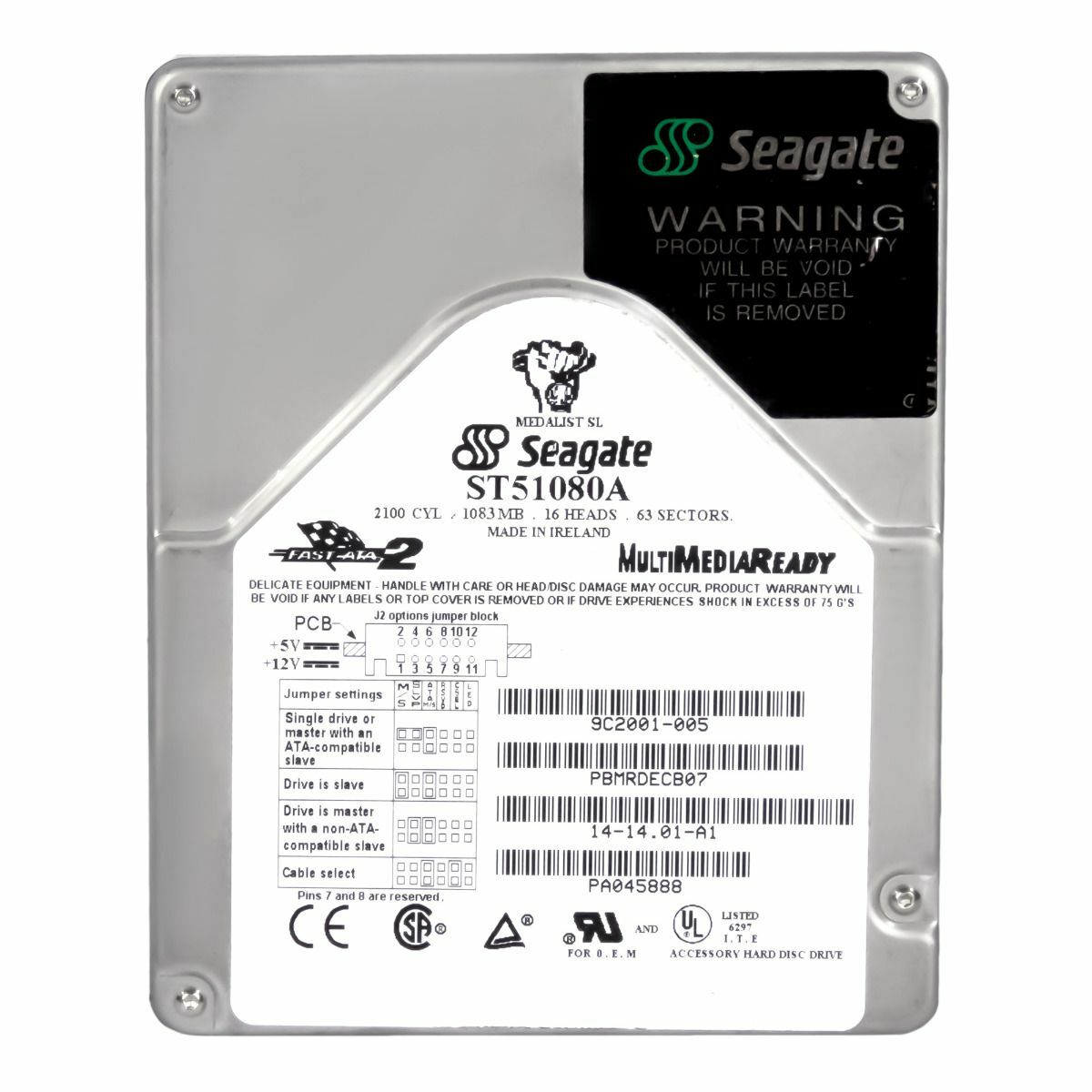 HARD DRIVE SEAGATE MEDALIST 1080SL ST51080A 1GB 5400RPM ATA IDE PATA 3.5" inch