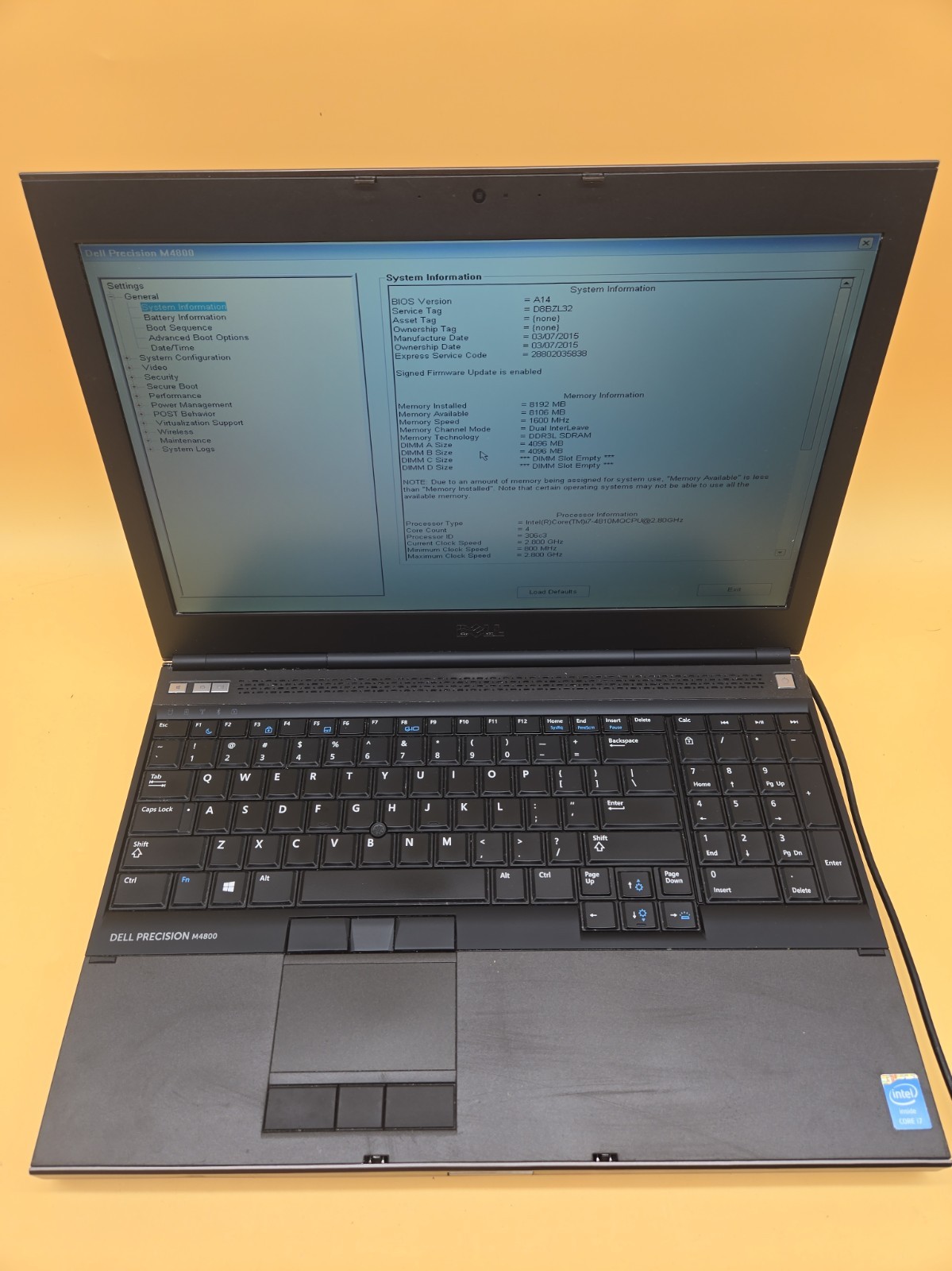 Dell Precision M4800-i7-4810MQ @2.8GHz 8GB RAM no SSD/OS - read