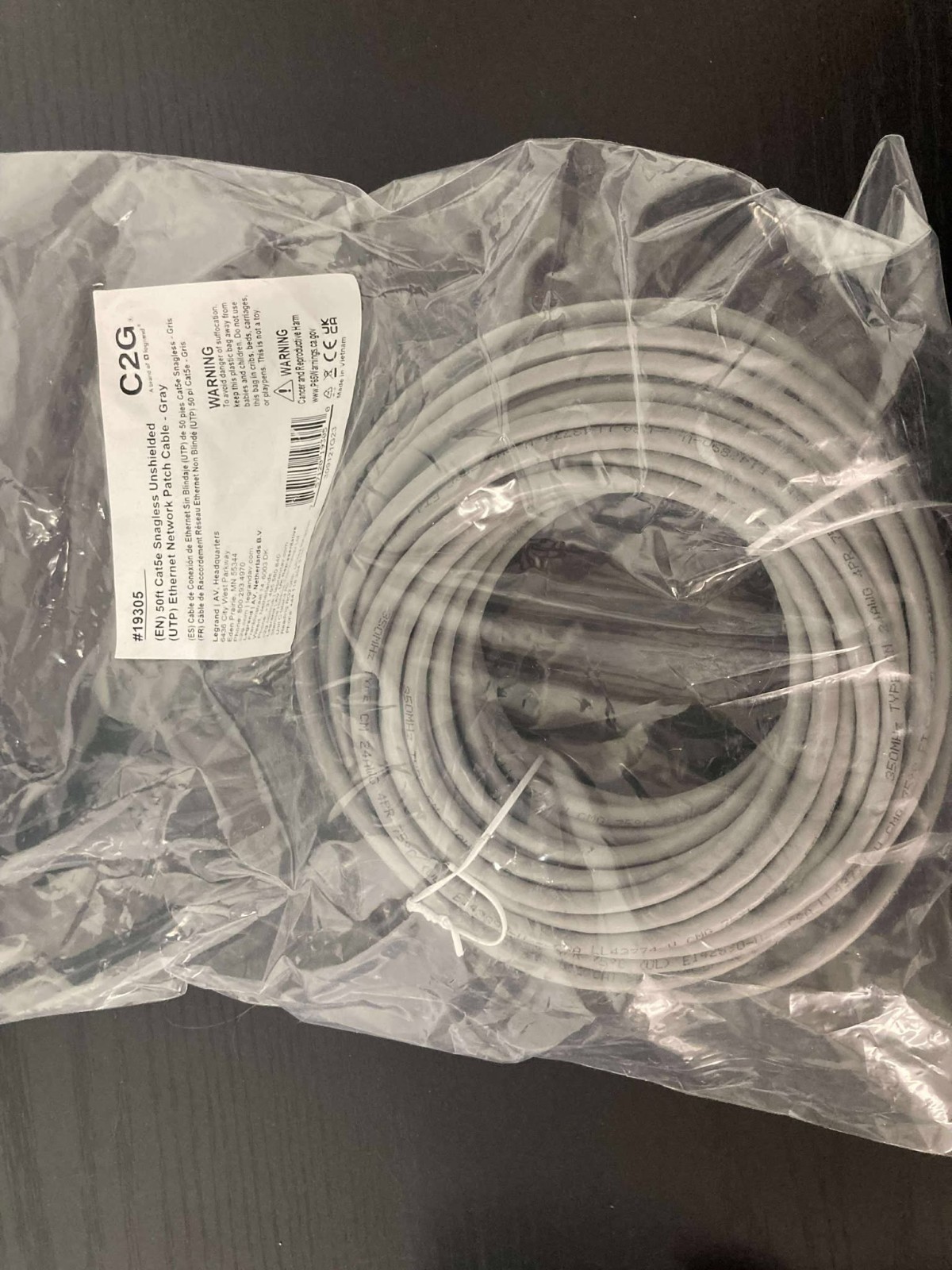 New Sealed C2G 50ft Cat6 UTP Ethernet Cable RJ45 Snagless Gray Gigabit Network P