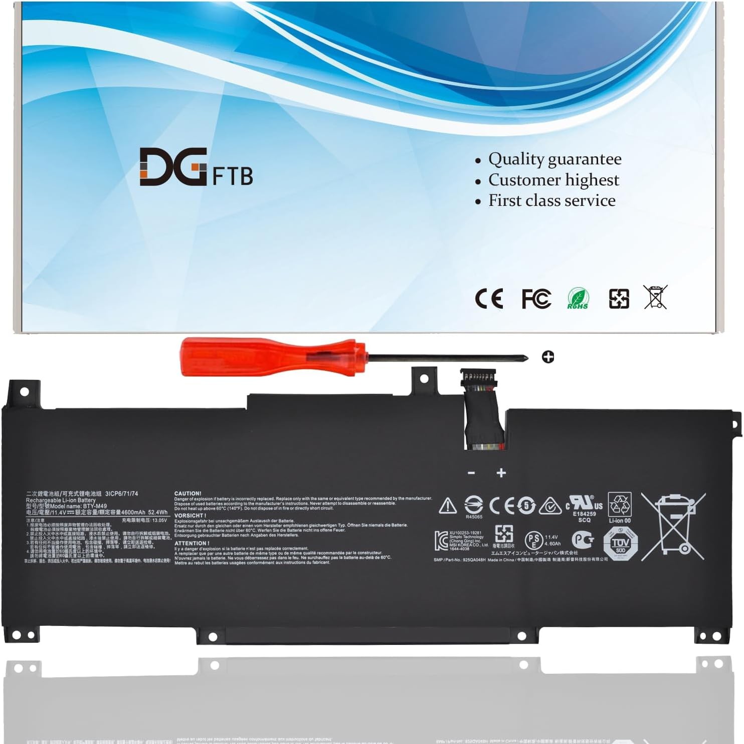 BTY M49 52.4Wh Laptop Battery Replacement for MSI Modern 14 B4M B4MW B10M