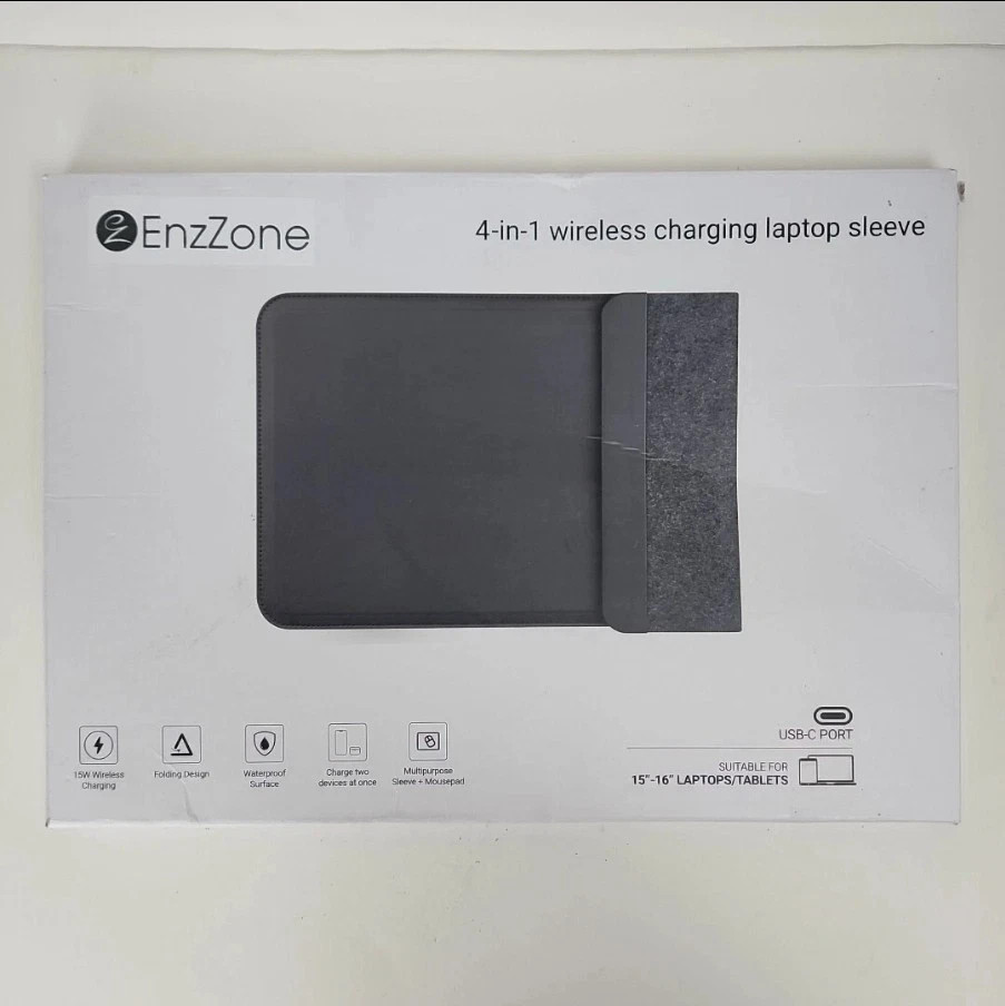 ENZZONE 4-in-1 Laptop Sleeve with Wireless Charging & Desk Pad (15"-16")