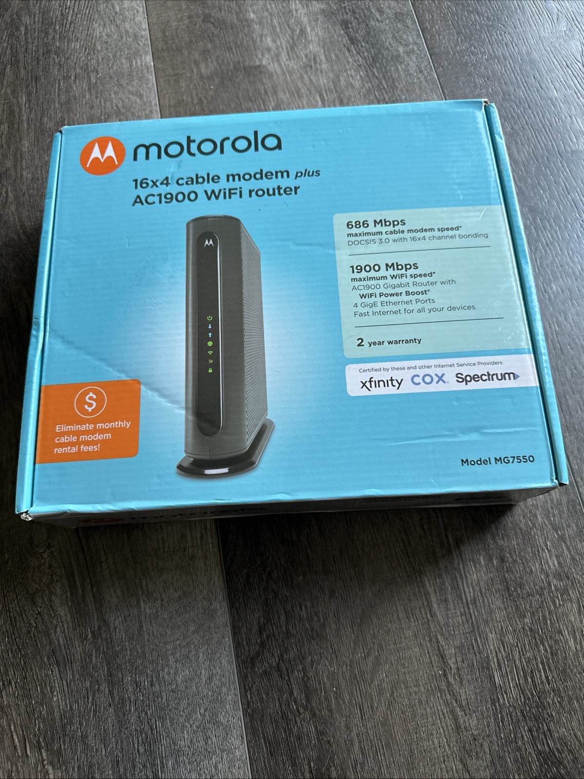 Motorola MG7550 16x4 DOCSIS 3.0 Cable Modem Plus AC1900 WiFi Router - New Sealed