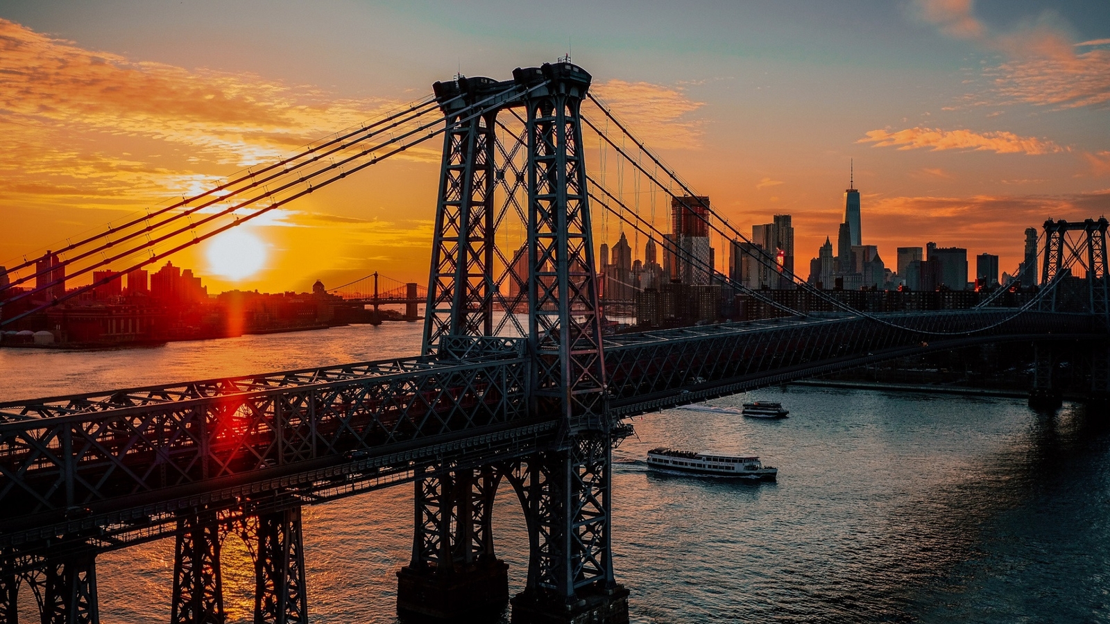 Landscape williamsburg bridge architecture city sunset Custom Gaming Mat Desk