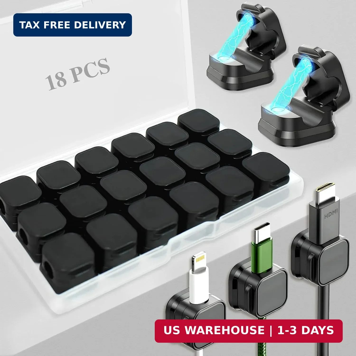 18 Pack Cord Organizer Holder,Magnetic Cable Clips Management, Easy Adhesive Pho