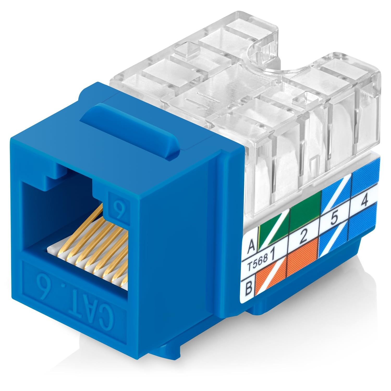 Everest 90 Degree RJ45 Cat6 Keystone Jacks Slim Profile 100-Pack Blue