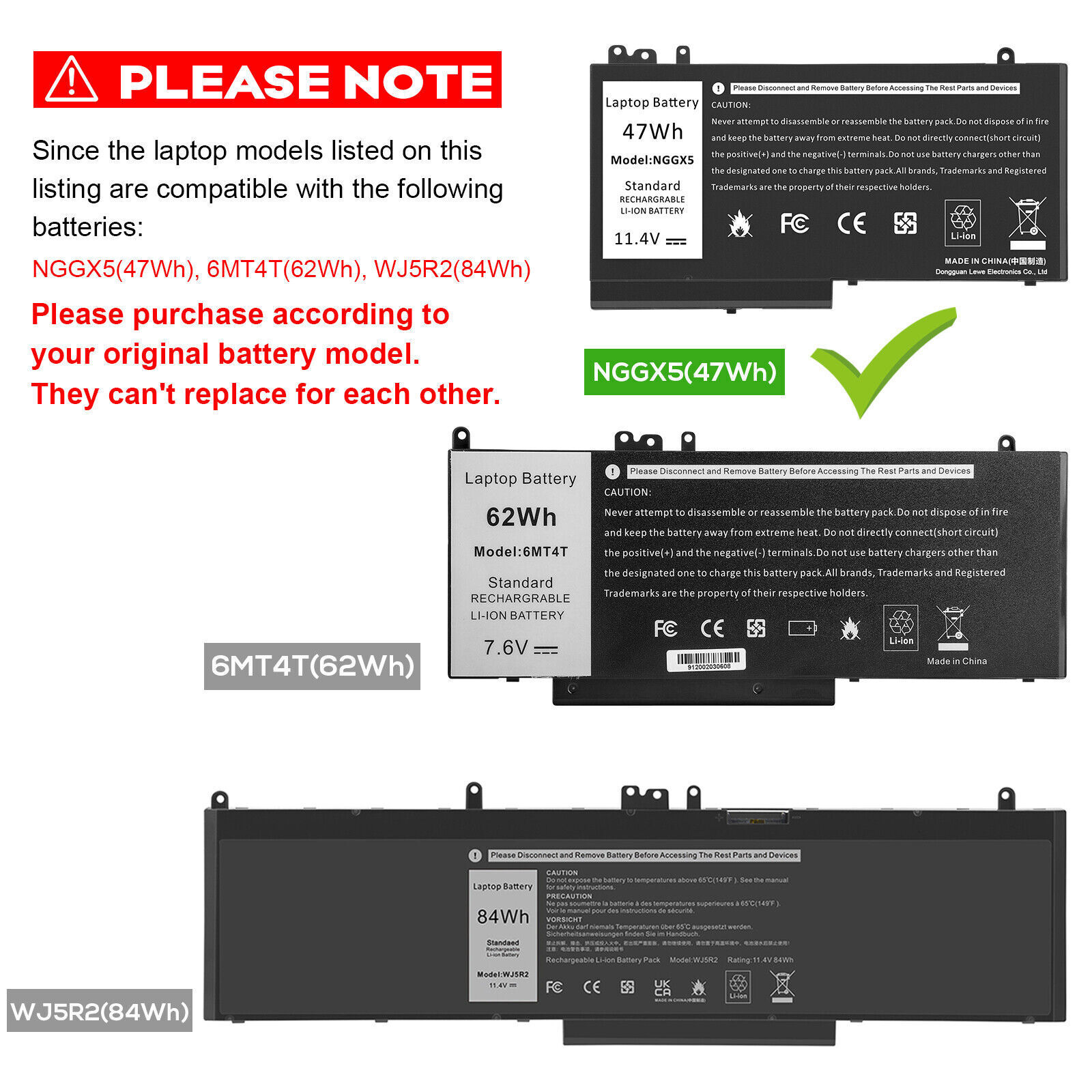 ✅LOT NGGX5 Battery For Dell Latitude E5270 E5470 E5570 Precision M3510 Series