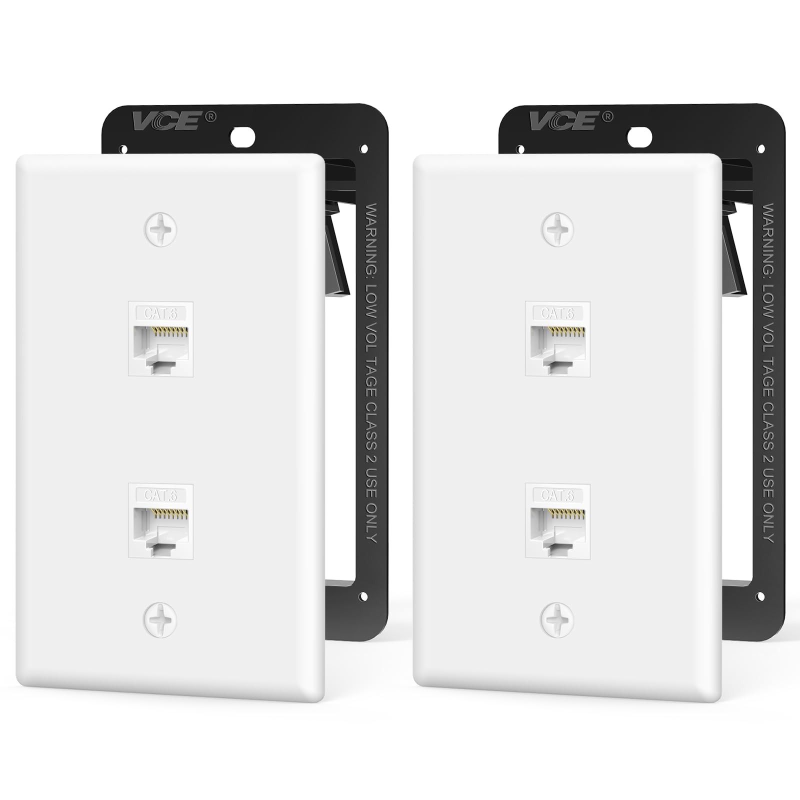 VCE UL Listed Ethernet Wall Plate CAT6 2-Port with Bracket, White 2-Pack | UL...