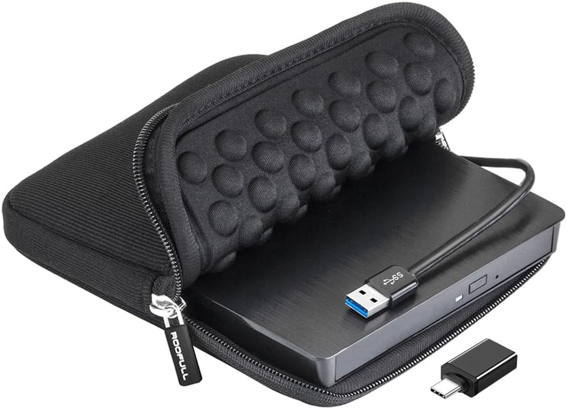 ROOFULL External CD DVD Drive for Laptop with Carrying Case, USB 3.0 Type-C