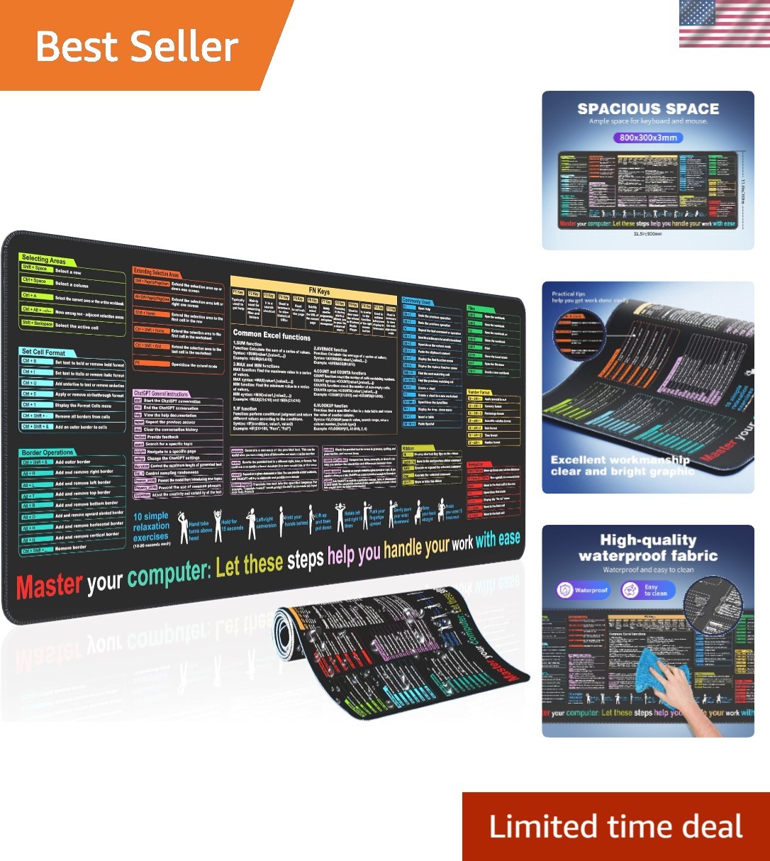 Elegant XL-sized Excel Cheat Sheet Desk Pad - Unleash Your Excel Skills
