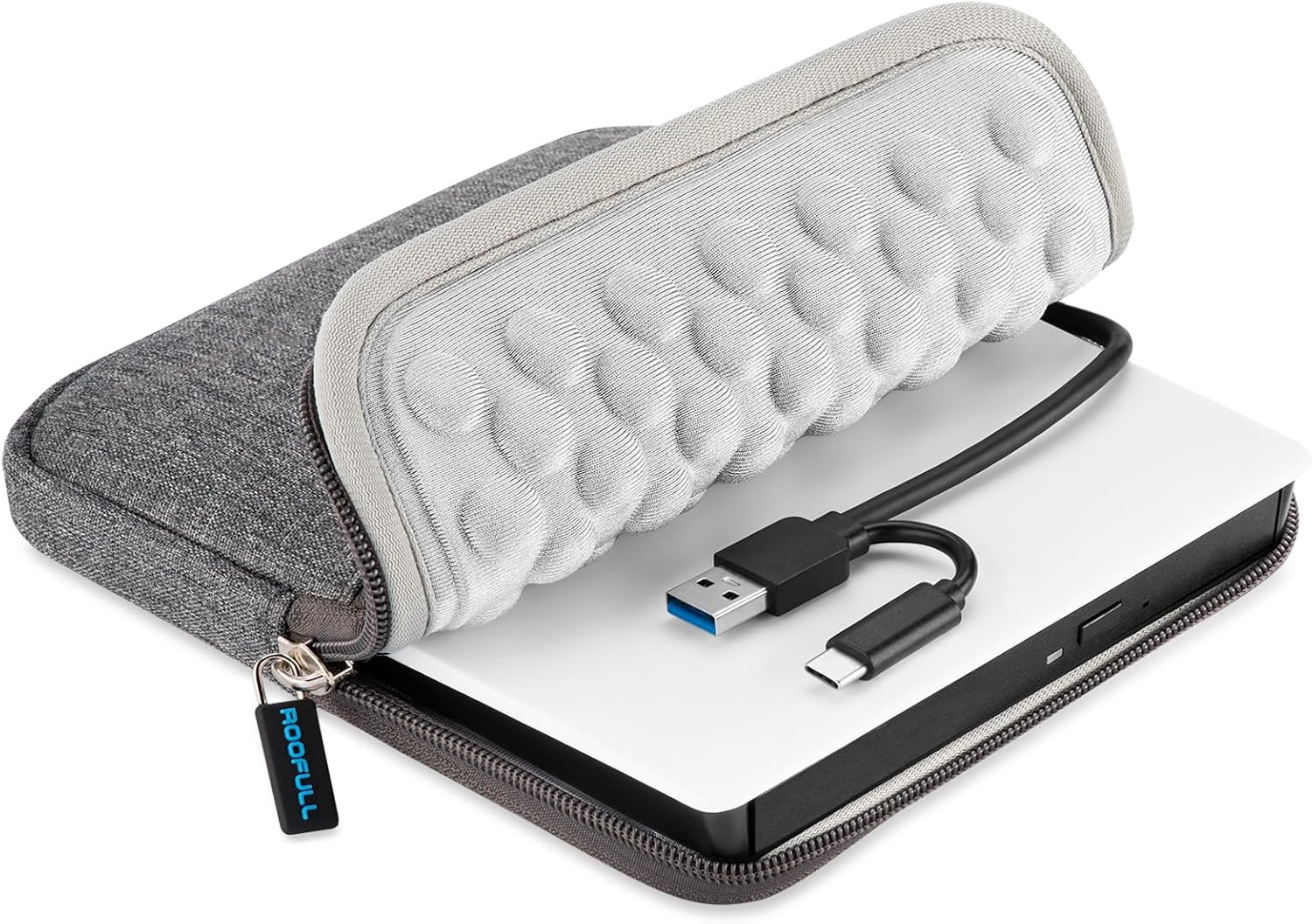 ROOFULL External CD DVD Drive for Mac & Laptop with Carrying Case | USB-C 3.0 Po