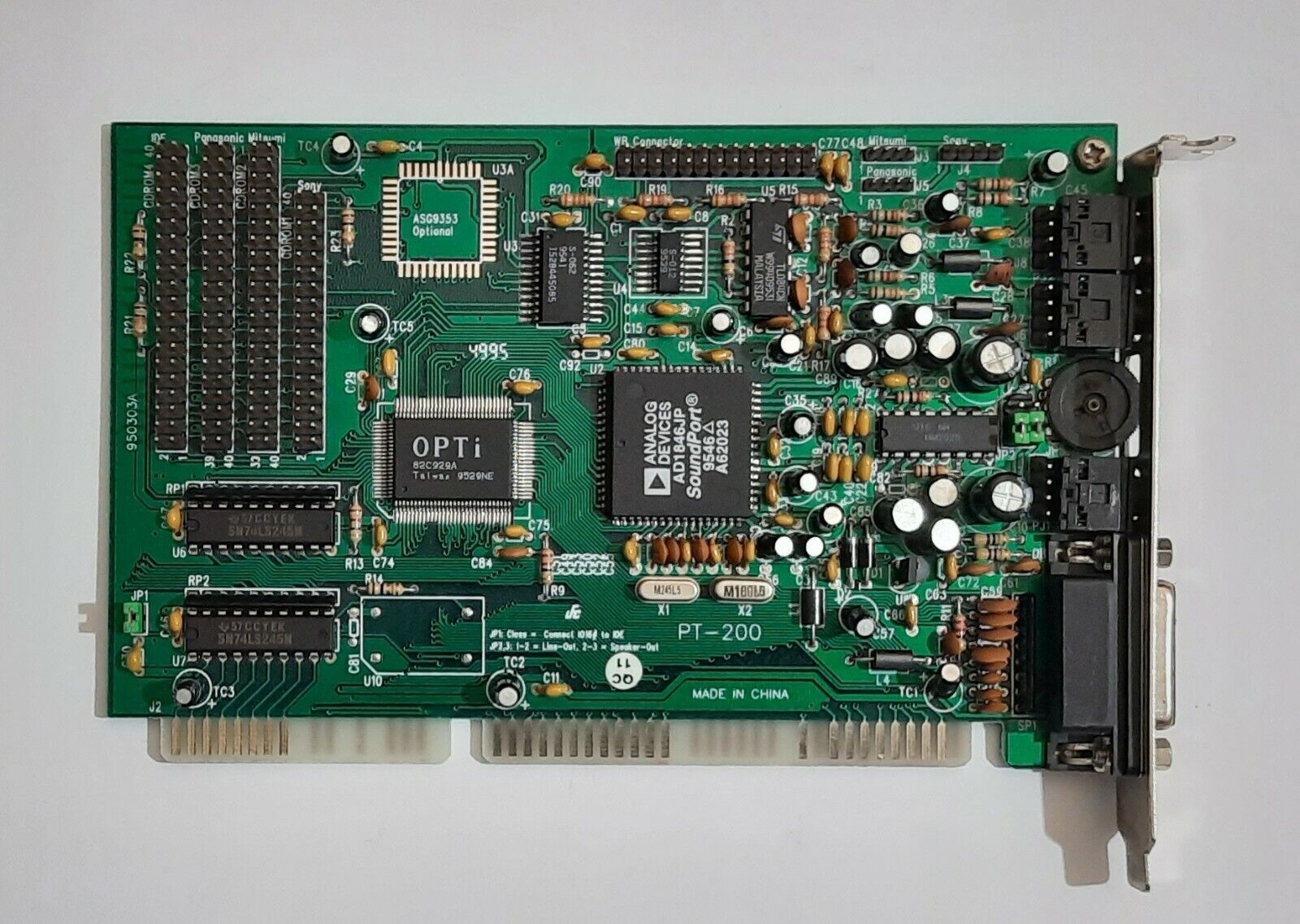 Pine PT-200 ISA Sound Card (OPTi 82C929, AD1846JP, Retro, 1995)