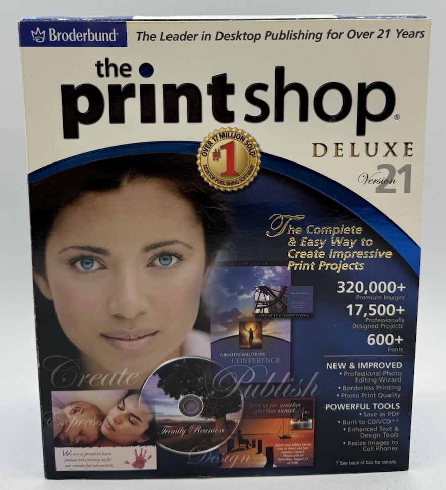 Broderbund The PrintShop Deluxe Version 21 (PC, 2005)  4 CD Set Brand New