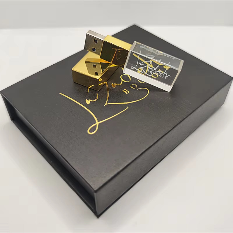 Custom Logo Crystal Metal Flash Drives 32GB 64GB Pen Drive Memory Stick with Box