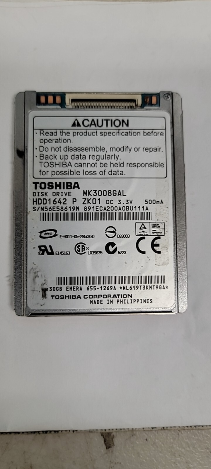 30GB HDD for iPod Classic - Toshiba MK3008GAL, 1.8" ZIF hard drive 