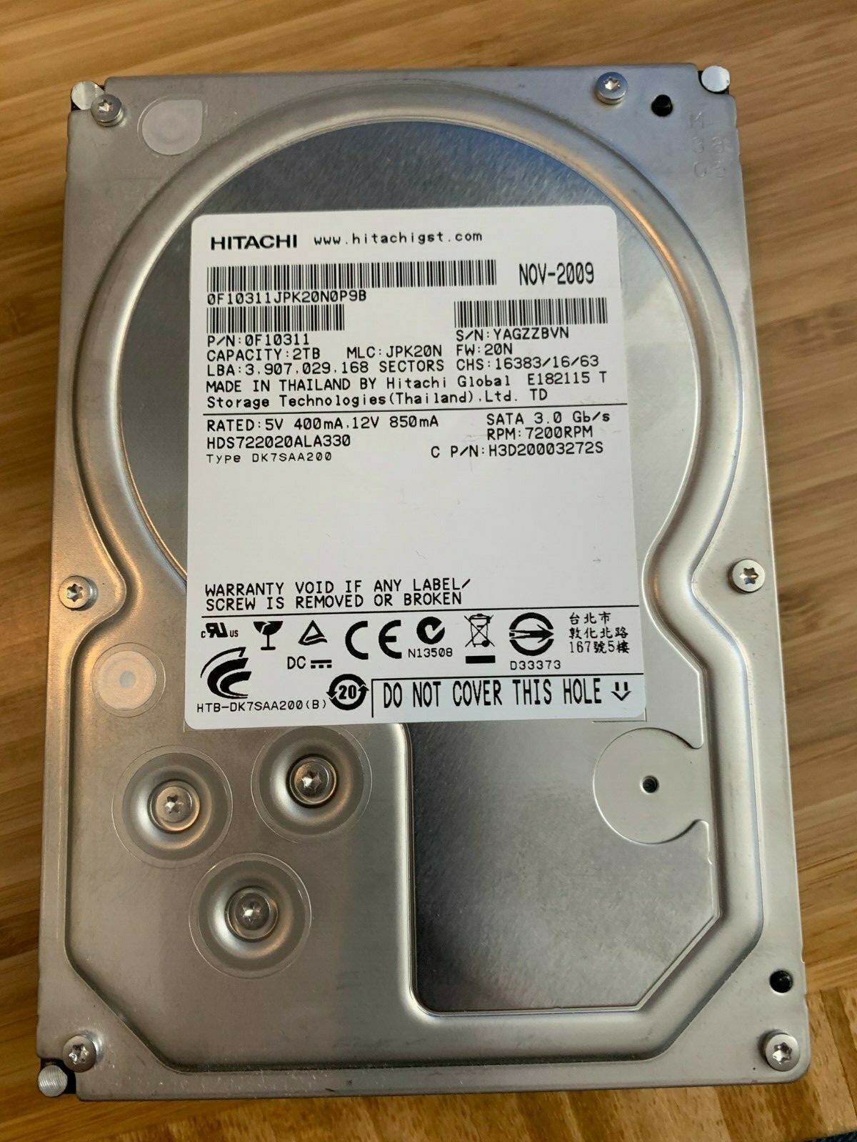 Hitachi GST Deskstar 7K2000 HDS722020ALA330 (0F10311) 2TB 7200RPM 32MB Cache 3.5