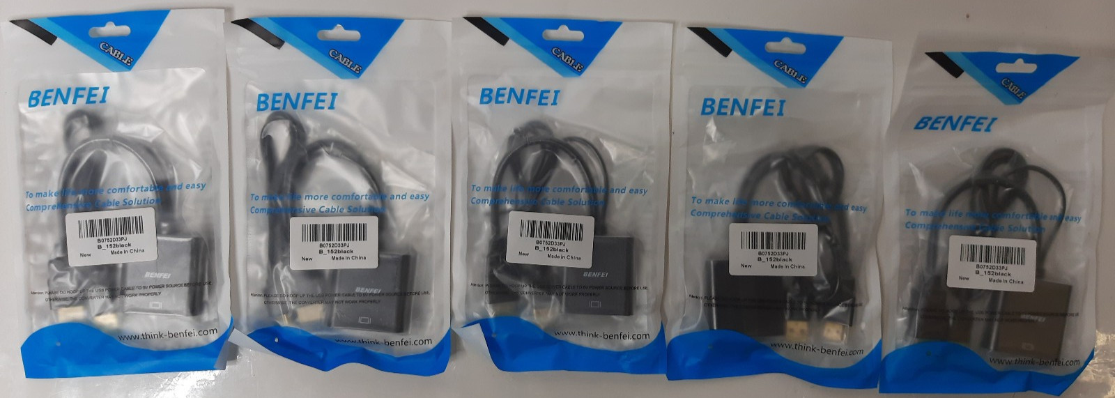 Lot of 5 BENFEI HDMI to DisplayPort, Uni-Directional HDMI to DisplayPort