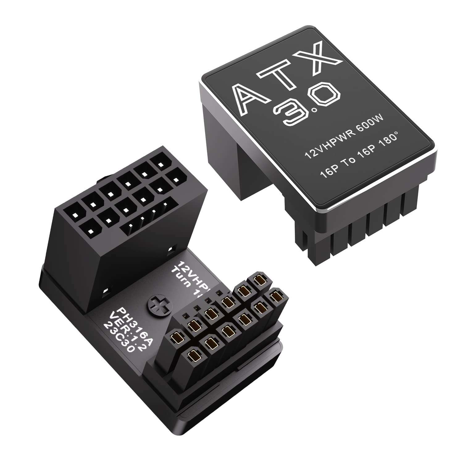 12VHPWR 180 Degree Angled Adapter: Aluminum ATX 3.0 16 Pin GPU Power Connecto...