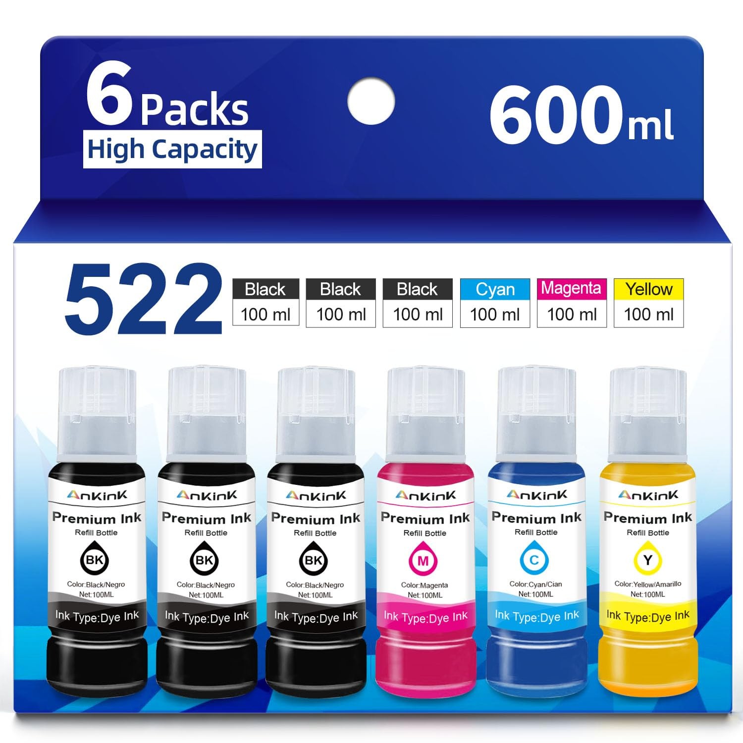 522 High Capacity Ink Replacement for Epson 522 ET-2800 Refill Bottles