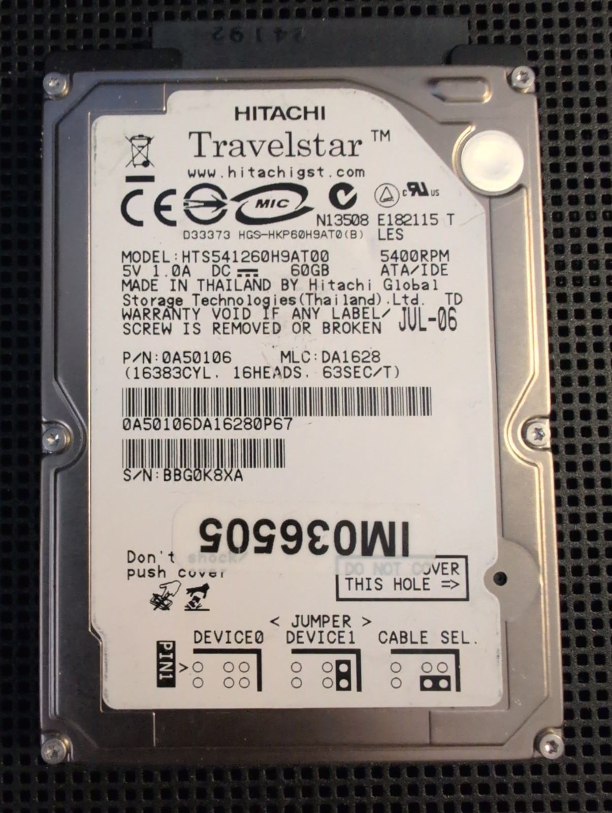 HITACHI HTS541660J9AT00 HDD 60GB 5400RPM Hard Drive 0A28416