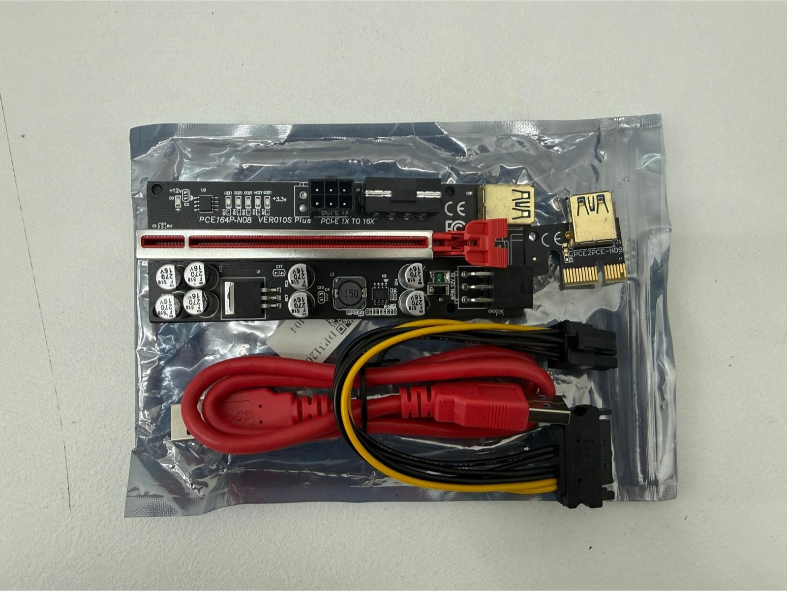 PCI-E VER010S Plus 1x to 16x USB 3.0 Riser - SATA/6 Pin Power - GP Mining