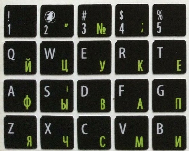 RUSSIAN LETTERS KEYBOARD BLACK STICKERS ( GREEN ) + ENGLISH AUSSIE STOCK