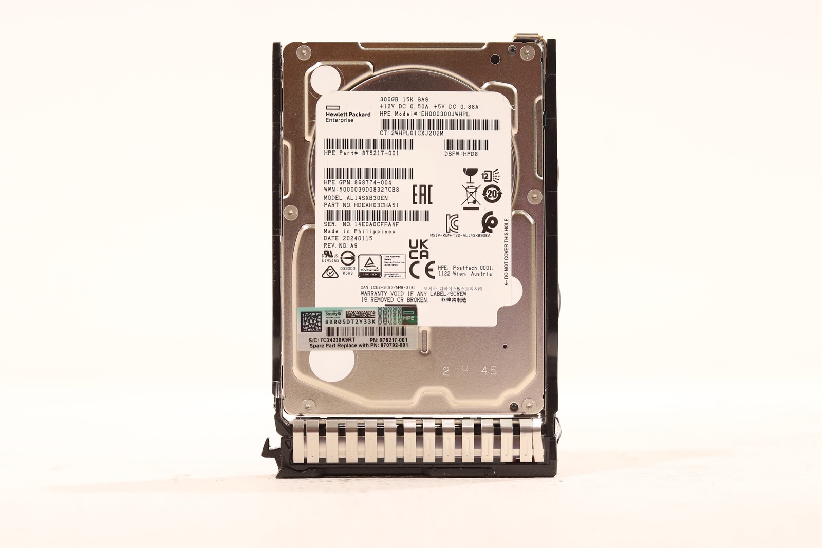 HP EH000300JWHPL 300GB 2.5" 12Gb/s 15K RPM SAS HDD W/Caddy P/N:875217-001 Tested