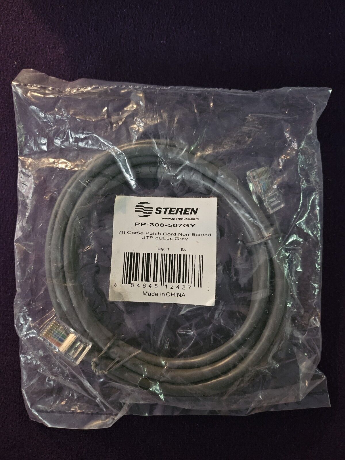 Steren 7' ft Cat5e Patch Cord Non-Booted UTP cULus Gray PP-308-507GY