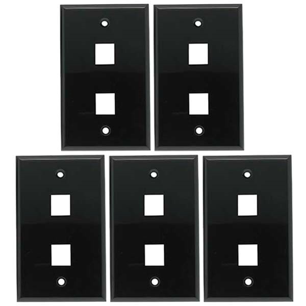 5x 1 Gang 2 Port Wall Plate Keystone Jack Snap-in Insert Smooth Faceplate Black