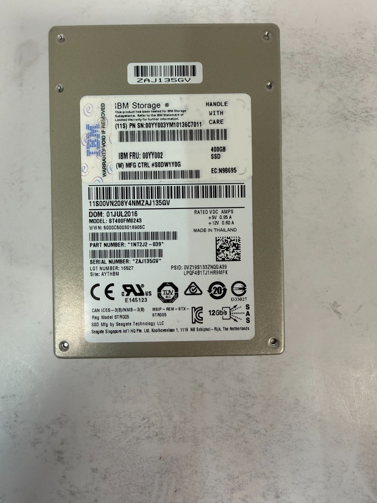 IBM Storage ST400FM0243 400GB 12GB SAS SSD (NOT 512-BYTE)