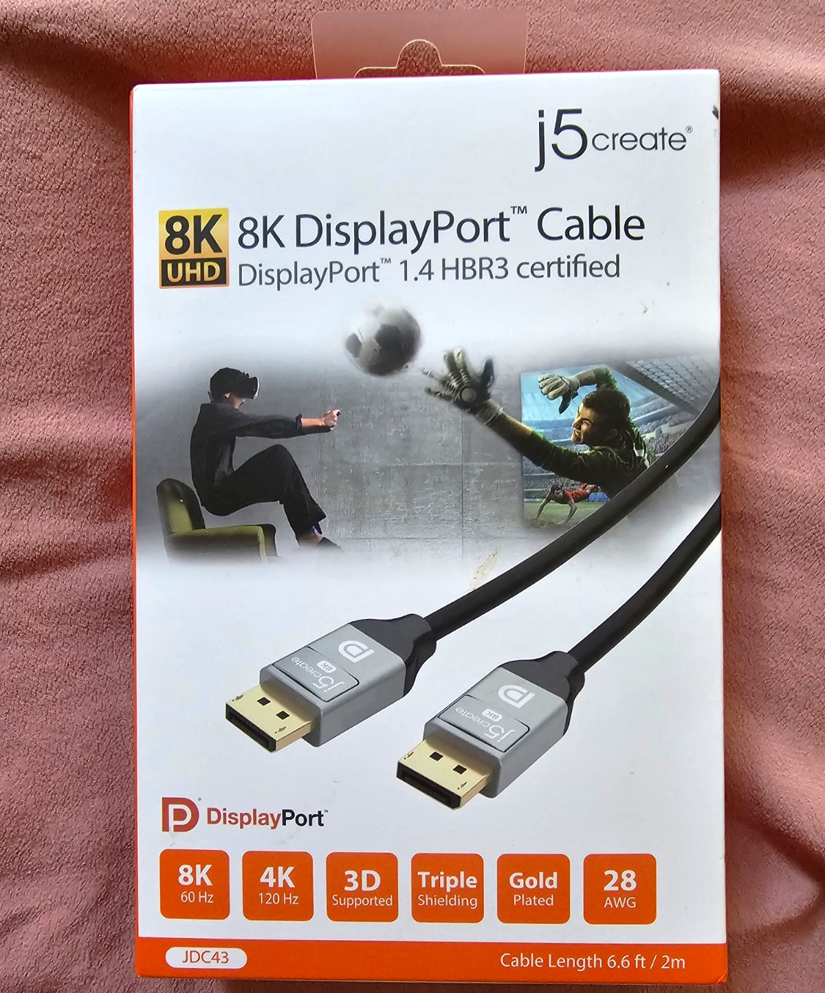 j5create JDC43 8K DisplayPort 1.4 HBR3 Cable 6.6ft Gold Plated