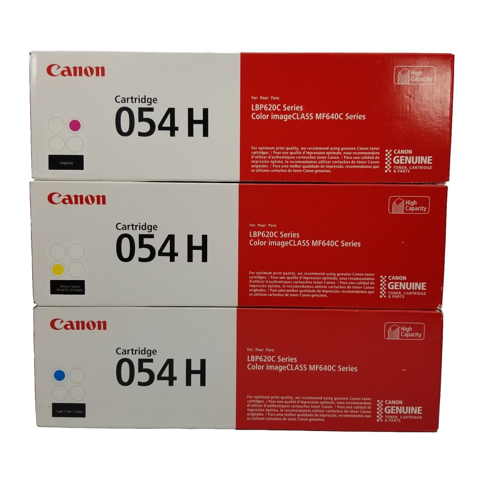 Genuine Canon 054H Toner Cartridge Set of 3 Genuine Cyan, Magenta, Yellow OEM