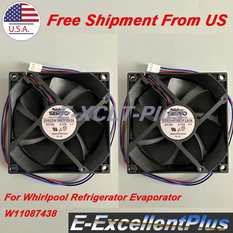 2PCS Fr Whirlpool Refrigerator Evaporator Fan Motor W11087438 3pin 14V 0.17A 9CM