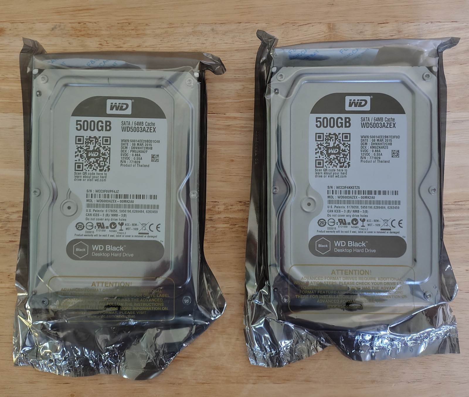 Western Digital "Black" HDD 500GB "SATA" BRAND NEW - 2pack