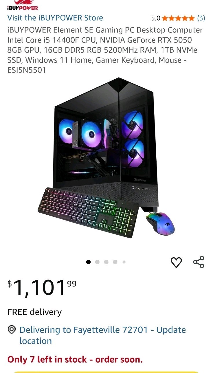 iBUYPOWER Element SE Gaming Tower i5 14th Gen RTX 5050 16GB 1TB DDR5