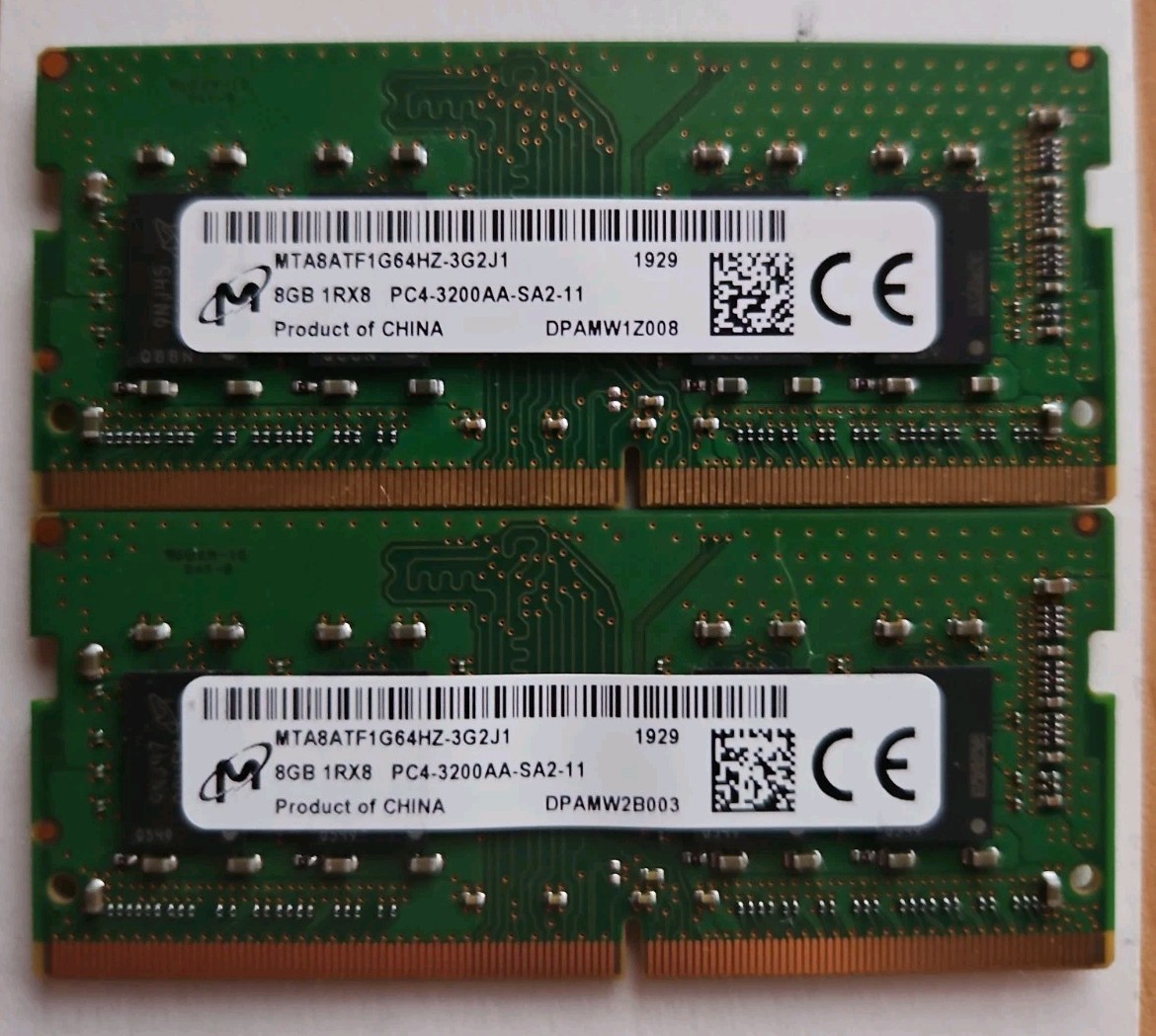 Micron | 16GB Kit (2×8GB) | DDR4-3200AA | 1R×8 | SODIMM |