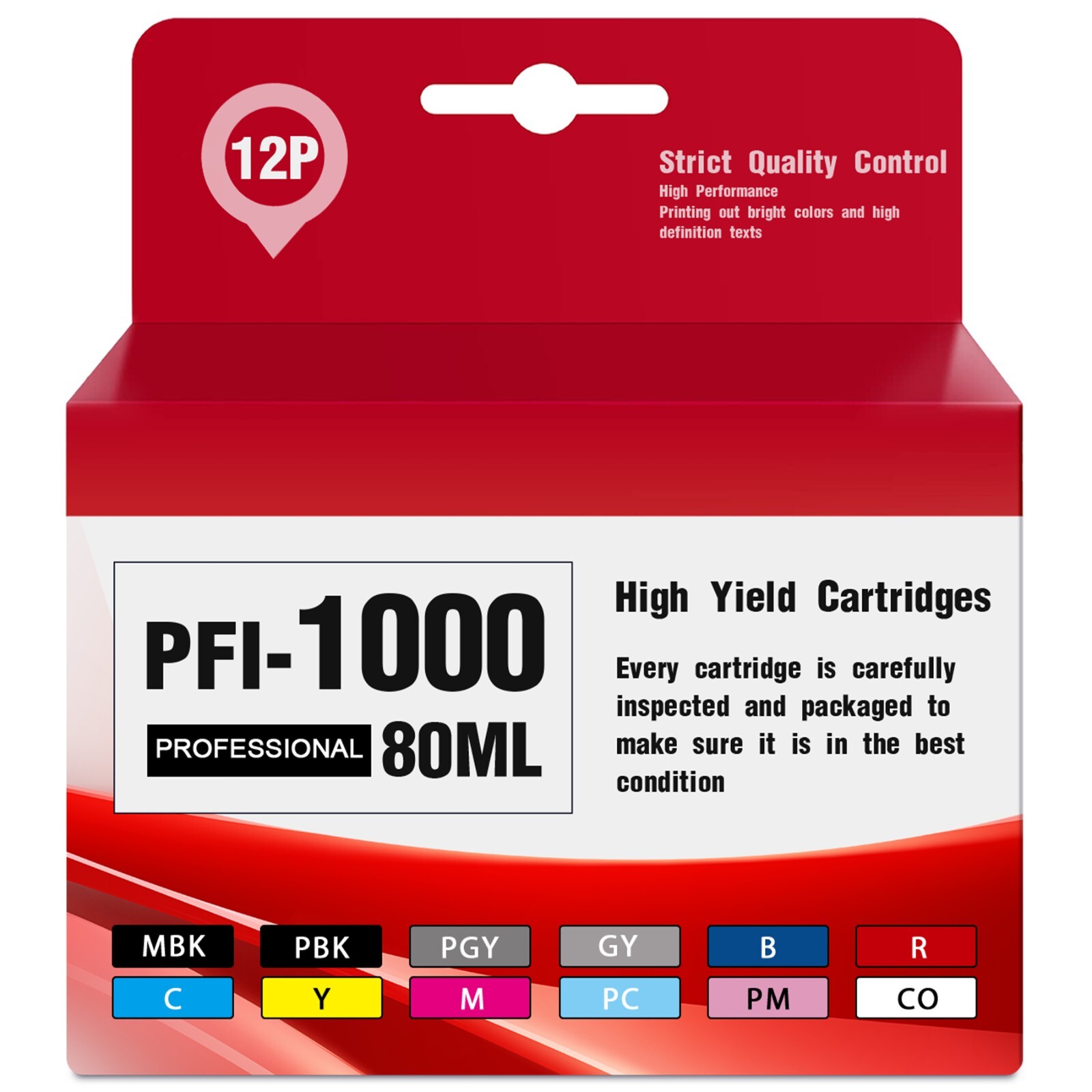 12PK PFI-1000 Ink 80ml Compatible Cartridge for Canon imagePROGRAF PRO-1000