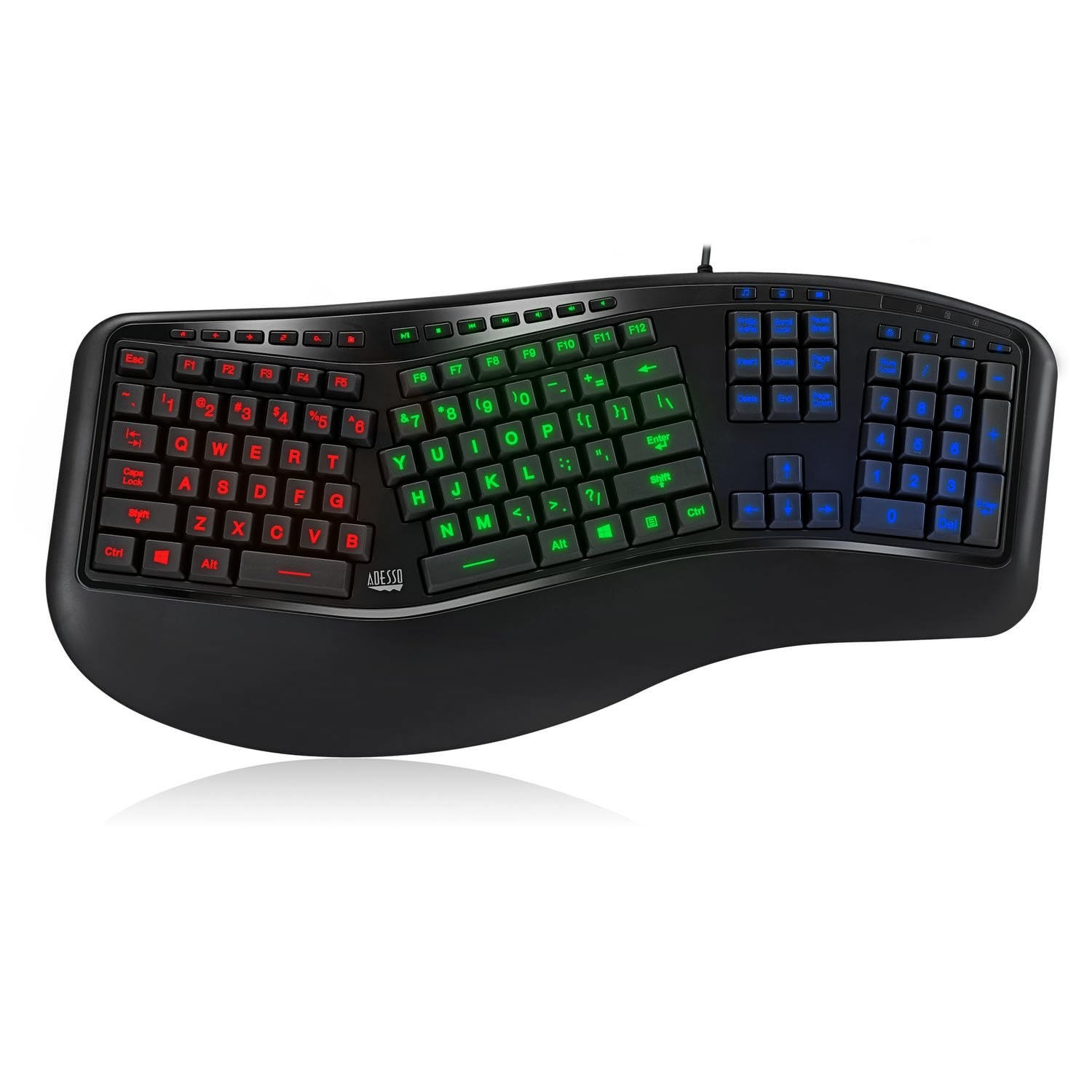 Adesso Tru Form 150 Ergonomic Illuminated Backlit Keyboard Red Green Blue