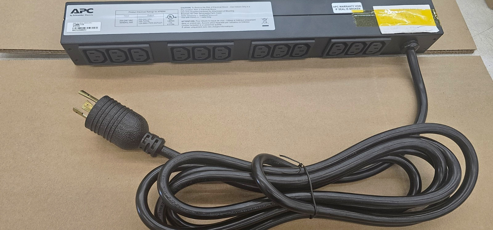 APC AP9566 Rack Mount Power Strip PDU, 12 Outlets, 200-240V, 16A