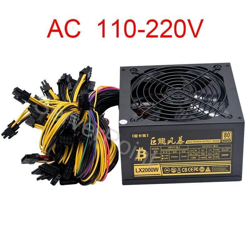 AC110-220v ATX Pc 2000W Power Supply 8 Graphics Card Ethereum ETH BTC RVN Mining