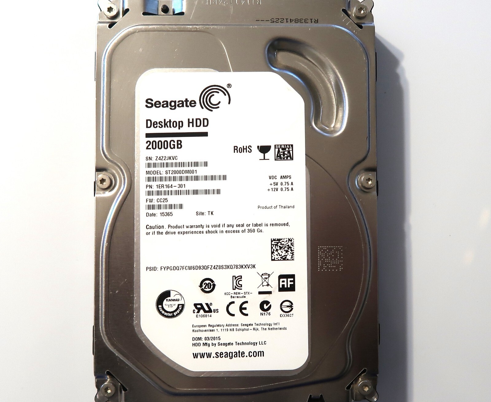 Seagate ST2000DM001 1ER164-301 CC25 TK Thailand (Z4Z2) 3.5" 2.0TB Sata 03/2015
