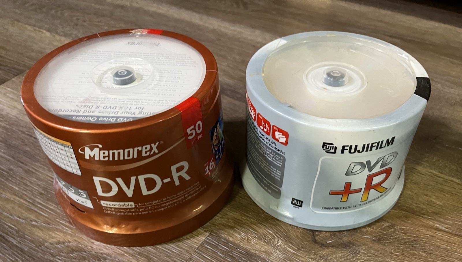 Memorex DVD-R 50pk + Fujifilm DVD+R 50pk 4.7GB 16X New Sealed 100 Discs