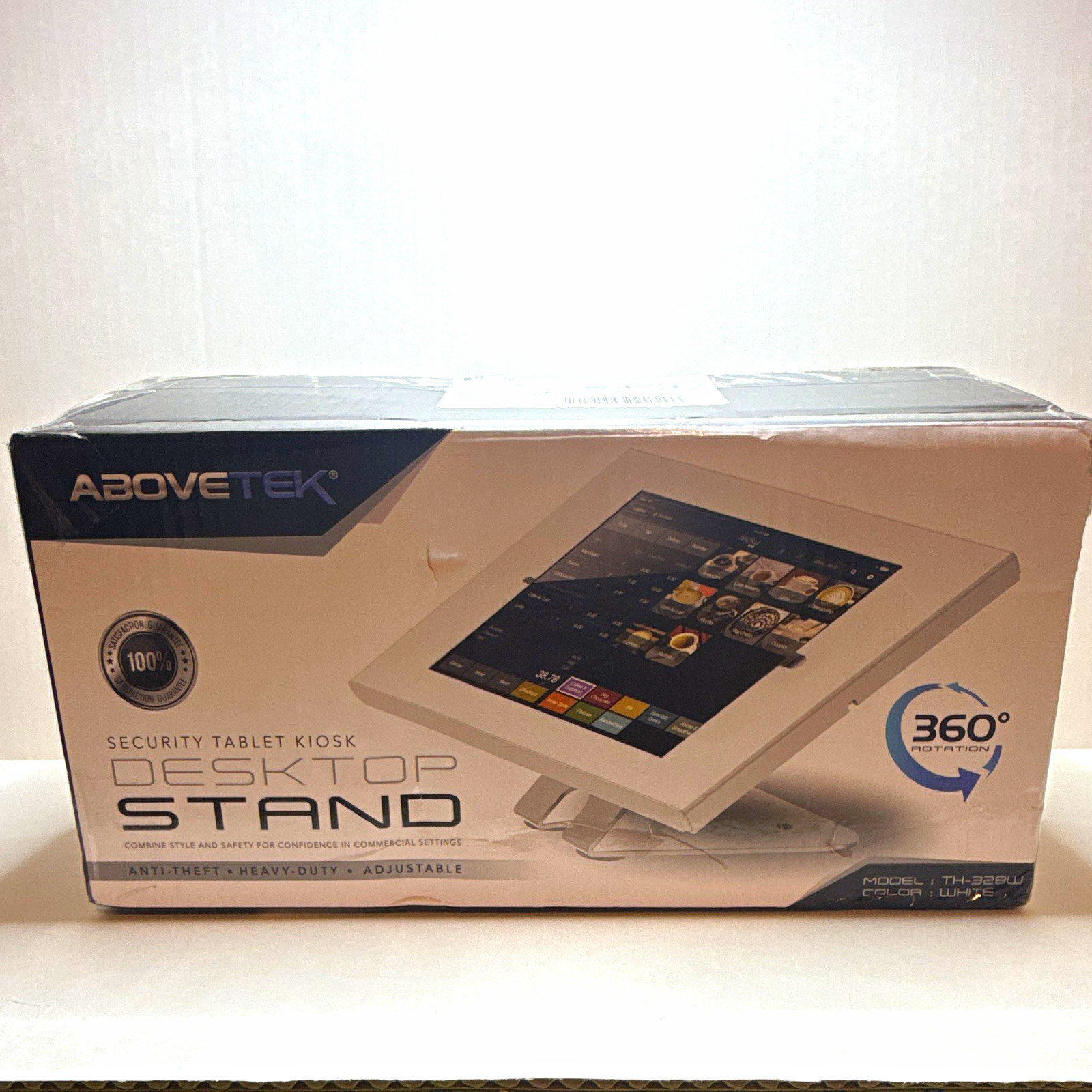 ABOVETEK TH-328W Security Tablet Kiosk Desktop Stand White Adjustable 360°