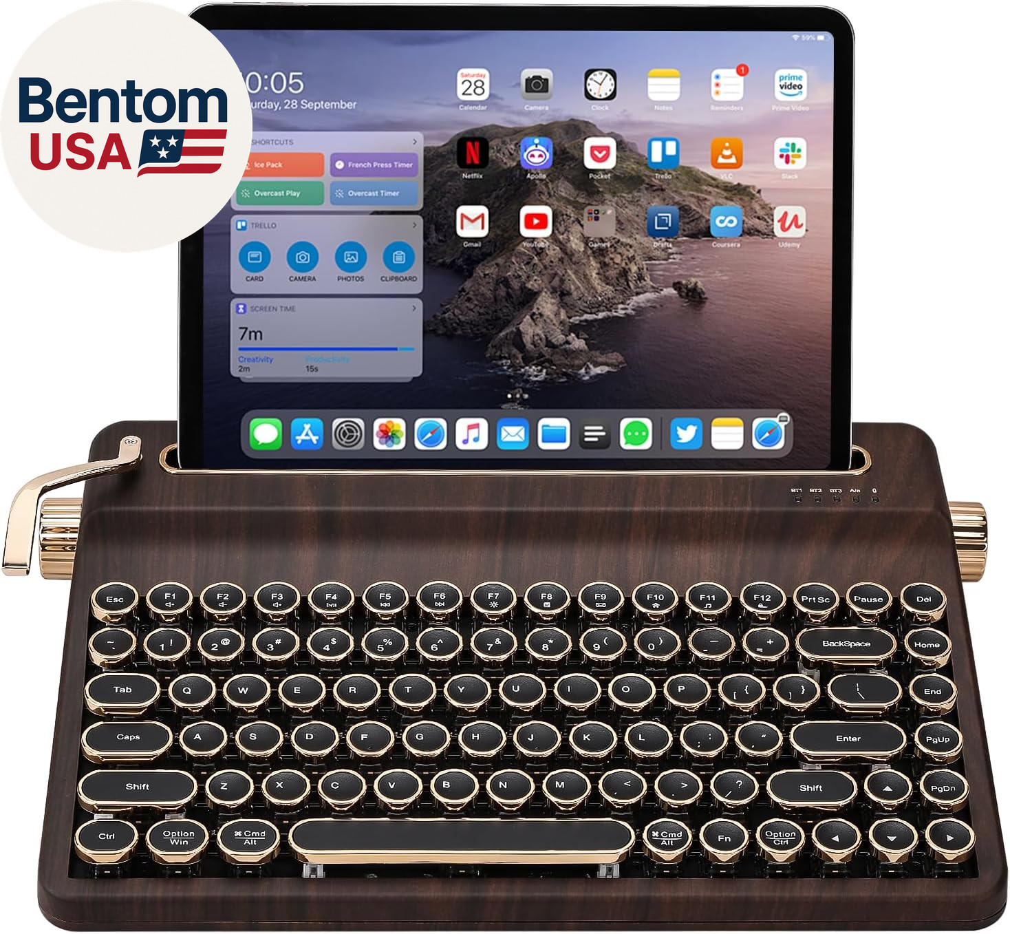 QL75 Wireless Typewriter Hot Swap Retro Mechanical Keyboard,Punk round Keycaps,R