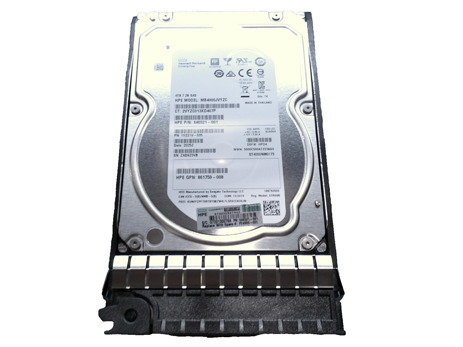 HPE P24985-001 4TB 3.5"7200 KRPM SAS 12GBb/s HDD Hard Disk W/HS Tray MB4000JVYZC