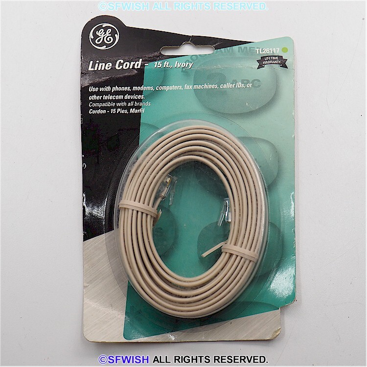 NEW GE TL26117 6P4C Telephone Line Cord - 15 FT,  IVORY for 1 or 2 lines/DSL/FAX