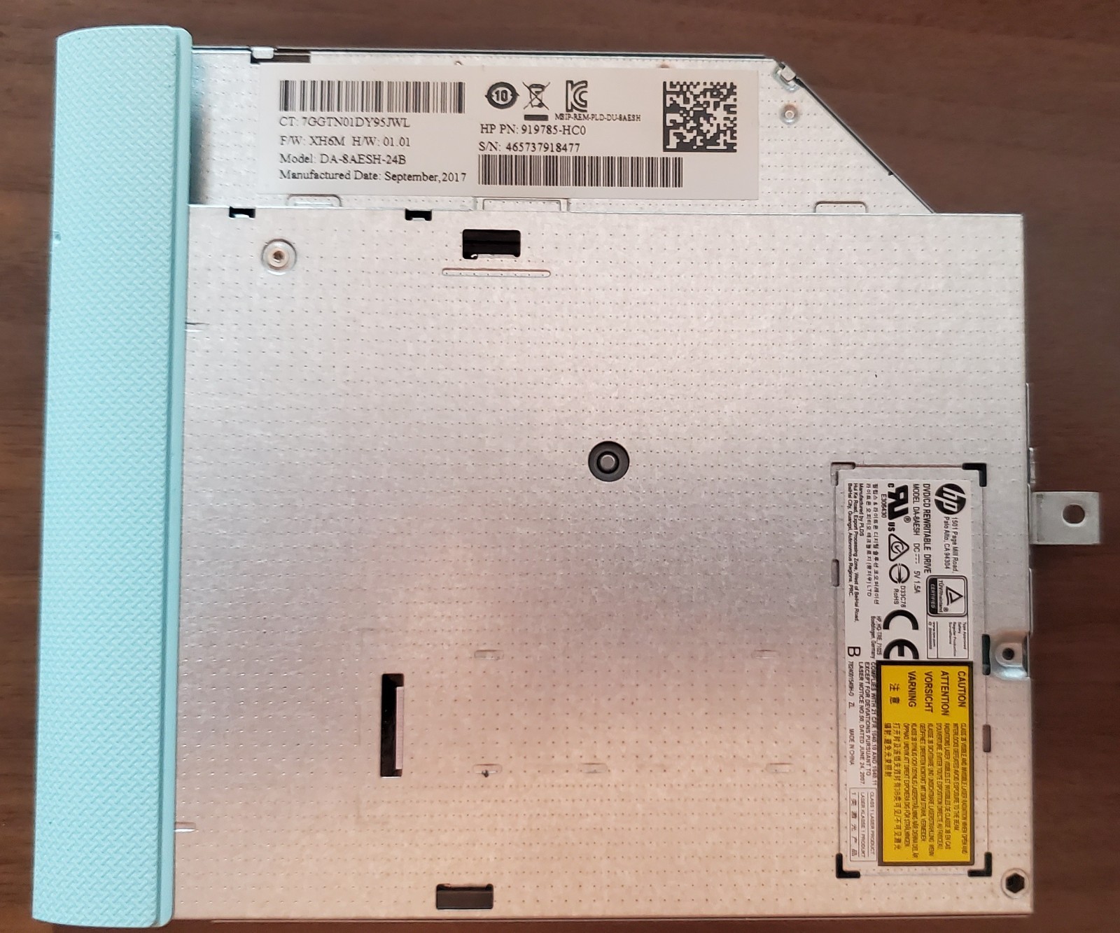 HP DA-8AESH-24B Internal Laptop DVD-ROM Drive SATA Silver (MPN 917985-HC0)