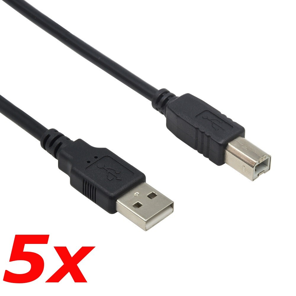 5 Pack - 3ft USB 2.0 A Male to USB B Male Printer Scanner Cable Cord for HP Dell