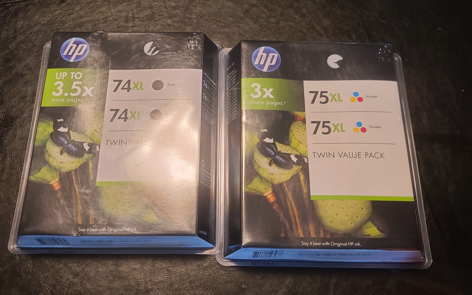  (2) Packs -NIB Genuine New HP 74XL 75 XL Black Ink Cartridge,Sealed OEM